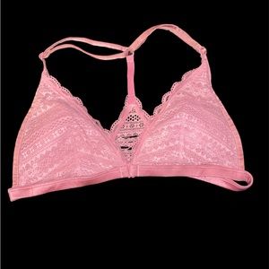Vintage Victoria Secret Chiffon Pink Lace Racerback Adjustable Bralette Size L